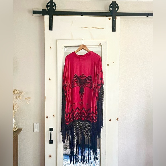 SPELL | Vintage Opium Fringe Tassel Kimono Red + Black - Picture 6 of 11